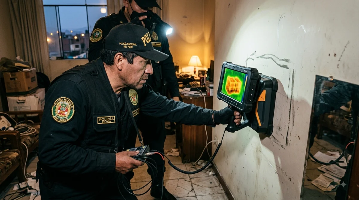 Billetes físicos escondidos dentro de la pared de una casa siendo descubiertos por escáneres