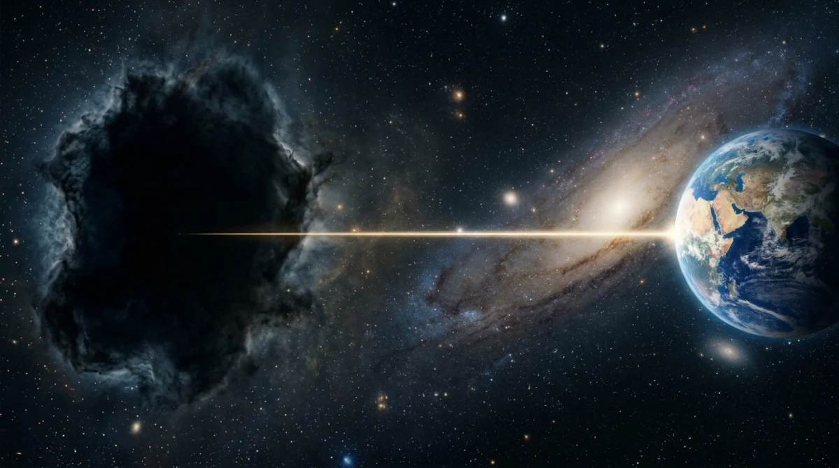 Gráfico espacial mostrando una estrella ya colapsada enviando su última luz - Luz de estrellas muertas