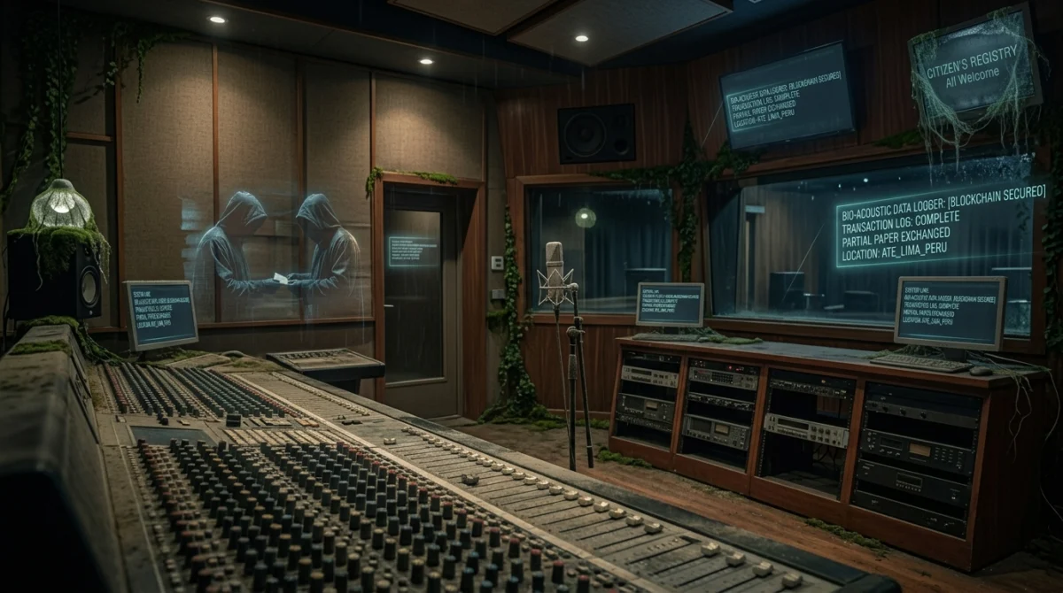 Estudio de música tradicional abandonado con polvo en los micrófonos - Musica generada por inteligencia artificial
