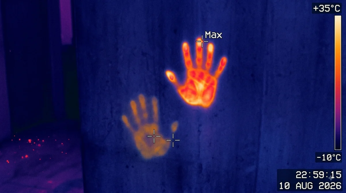 Huellas de manos brillantes y cálidas dejadas en una pared fría