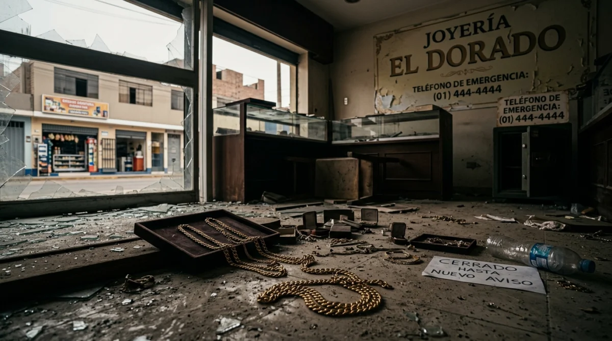 Tienda de joyería de lujo abandonada con collares de oro tirados en el suelo - Oro sin valor economia