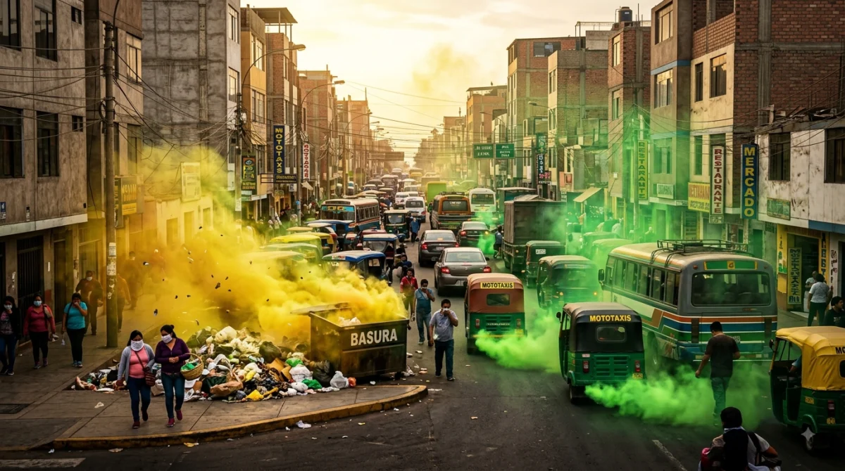 Representación visual de los abrumadores olores en una calle sucia