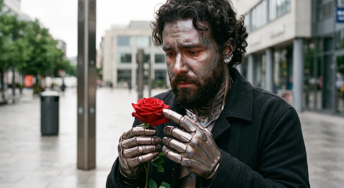Persona con piel modificada incapaz de sentir una flor en su mano