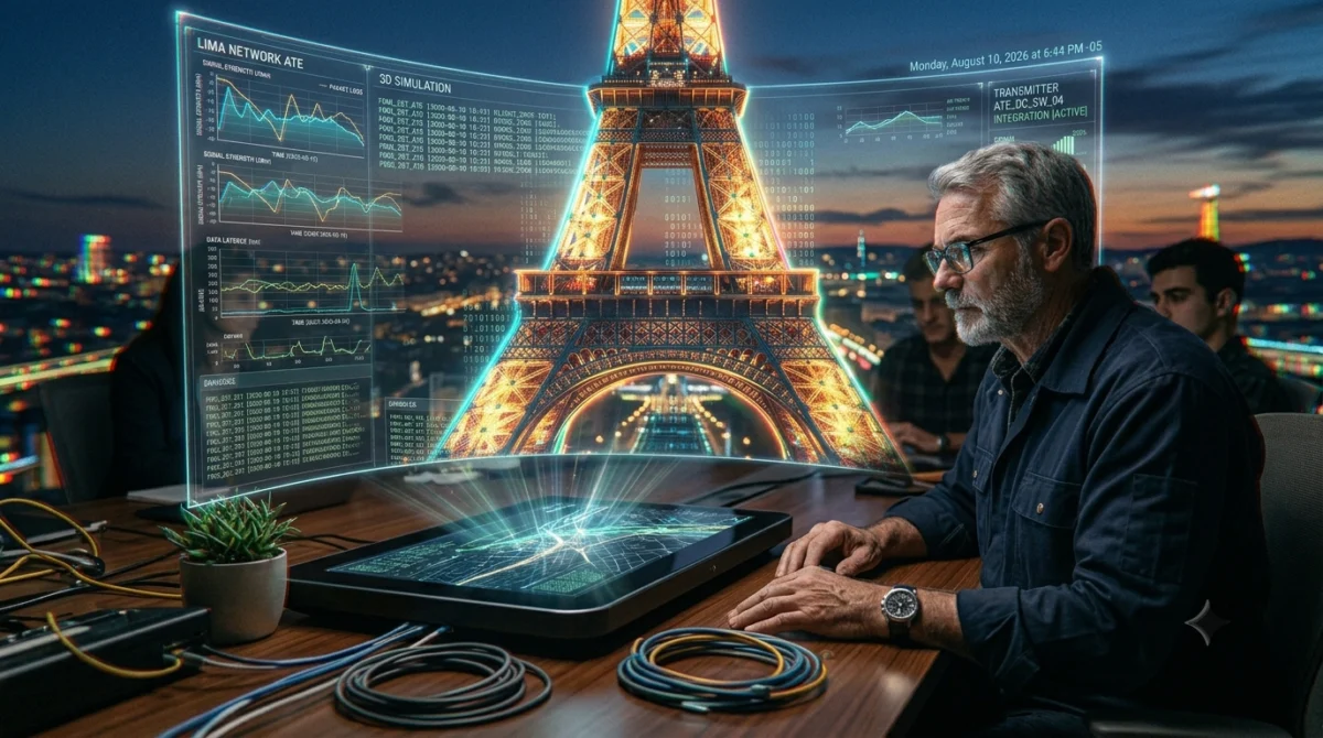 Visión borrosa y brillante de la Torre Eiffel simulando un recuerdo implantado