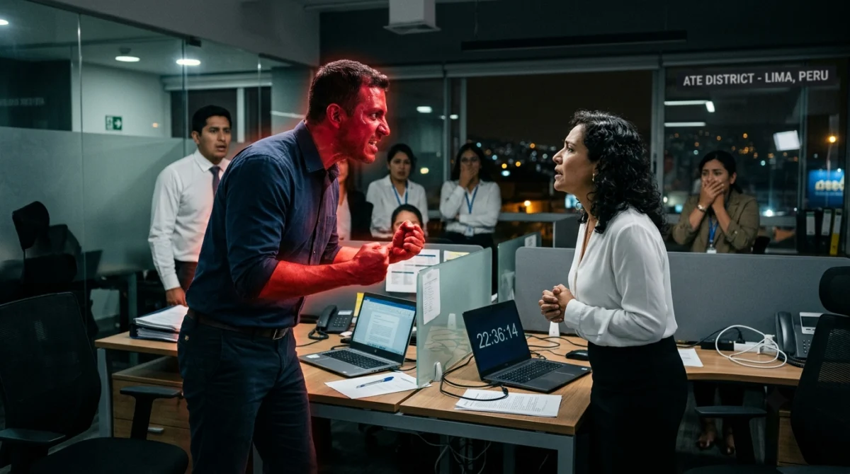 Empleado volviéndose de un color rojo brillante intenso al discutir con su jefe - Piel camaleonica humanos