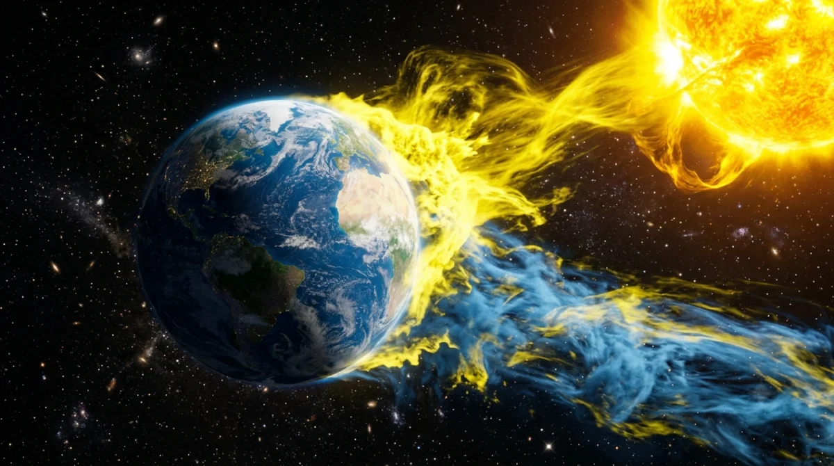 Viento solar impactando una Tierra sin campo magnético - Nucleo de la tierra se enfria