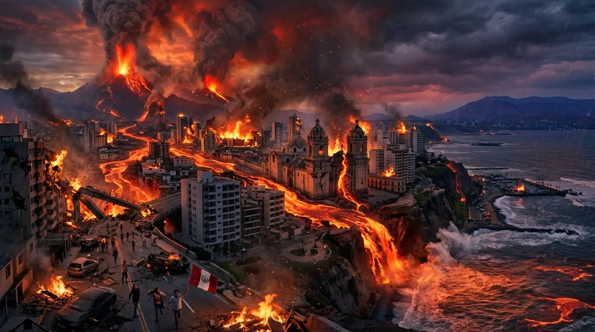 Volcanes en erupción masiva en una ciudad - Jupiter en lugar de la luna