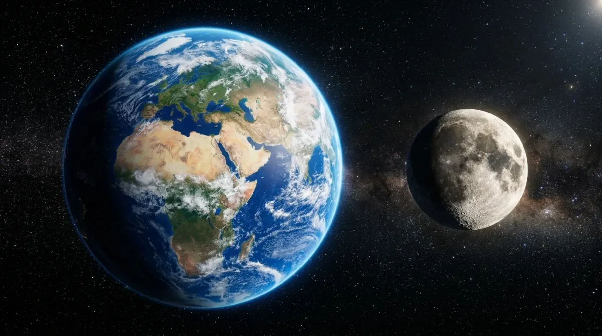 Tierra y Luna con mitad de masa